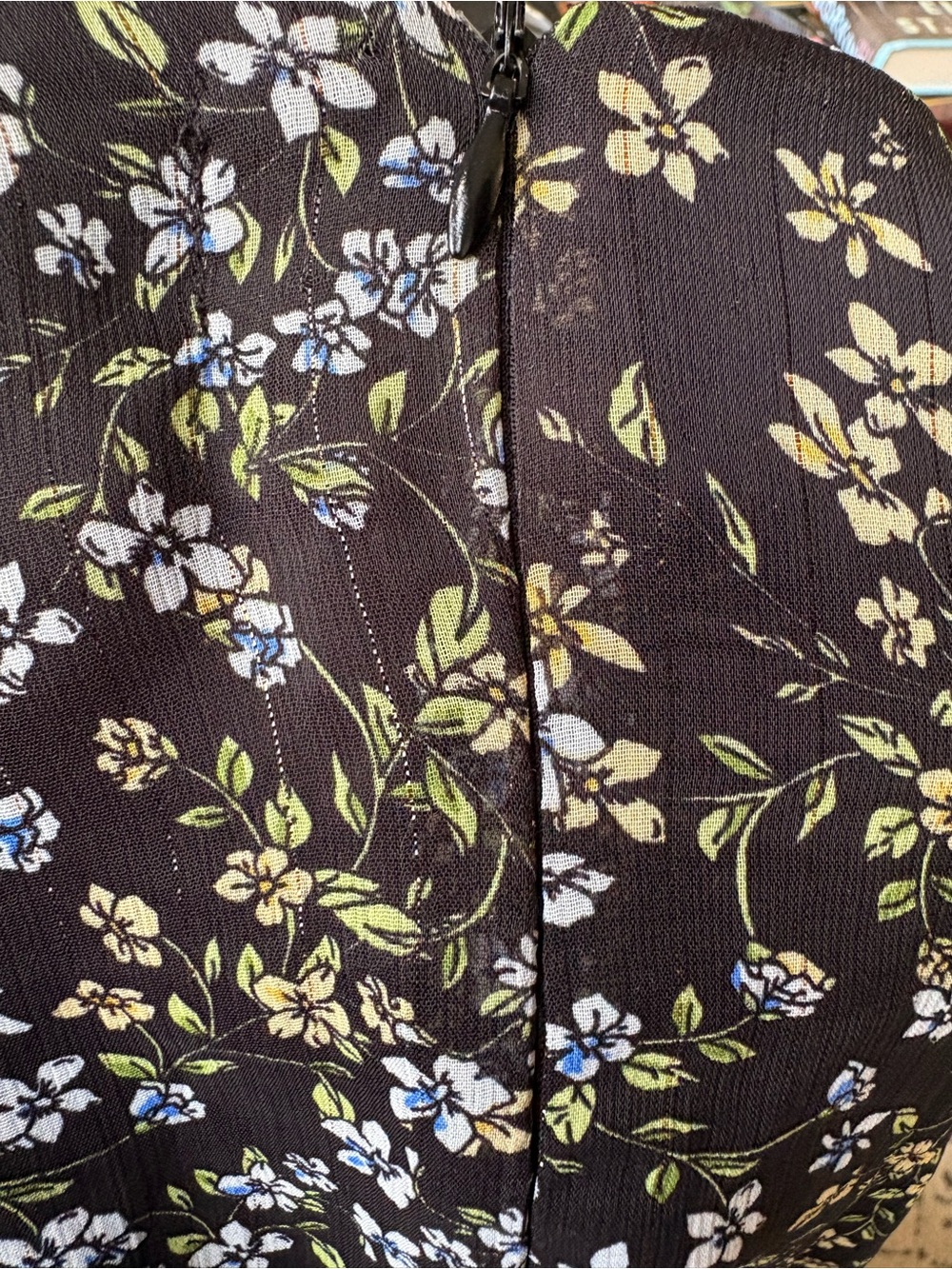 Vintage Black Floral Mini Skirt - Lightweight Ruffle Hem - Picture 3 of 6